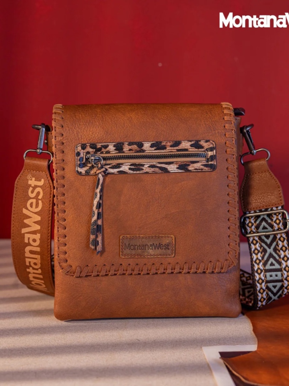 Montana West Whipstitch Leopard Print Crossbody - Dark Brown